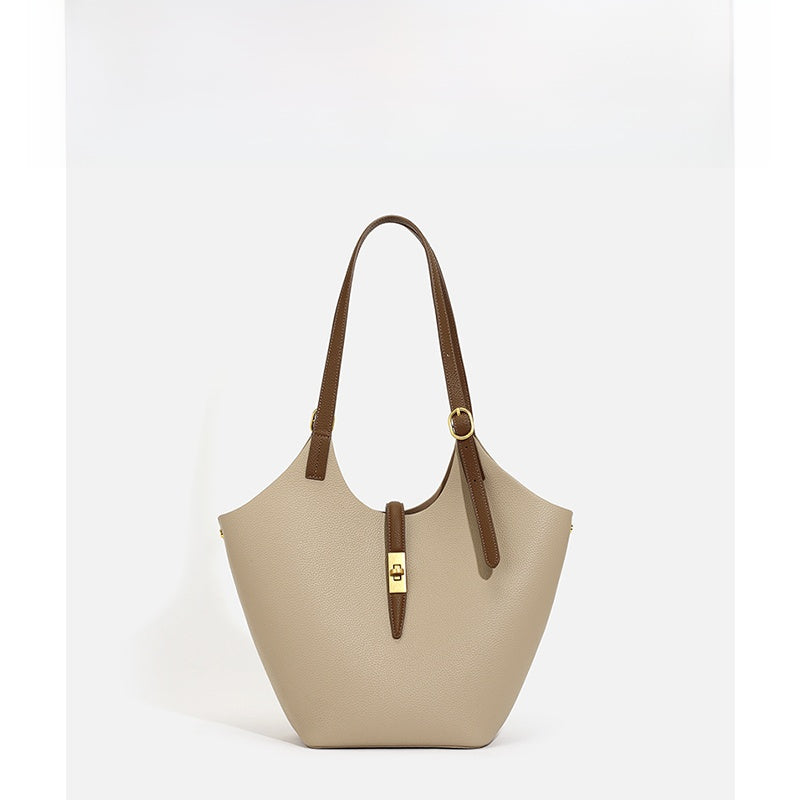 Genuine Leather Bucket Tote Bag