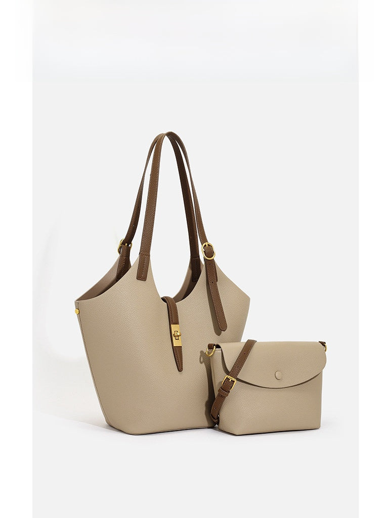 Genuine Leather Bucket Tote Bag